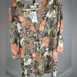 Tommy Bahama Paisley Hibiscus Tropical Print Swim Coverup Small Sheer Tunic